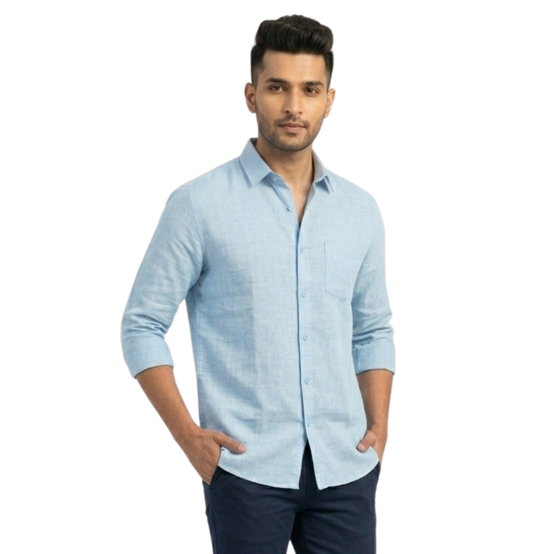 Sky Blue Linen Shirt for Men | Soft & Breathable | Nakear