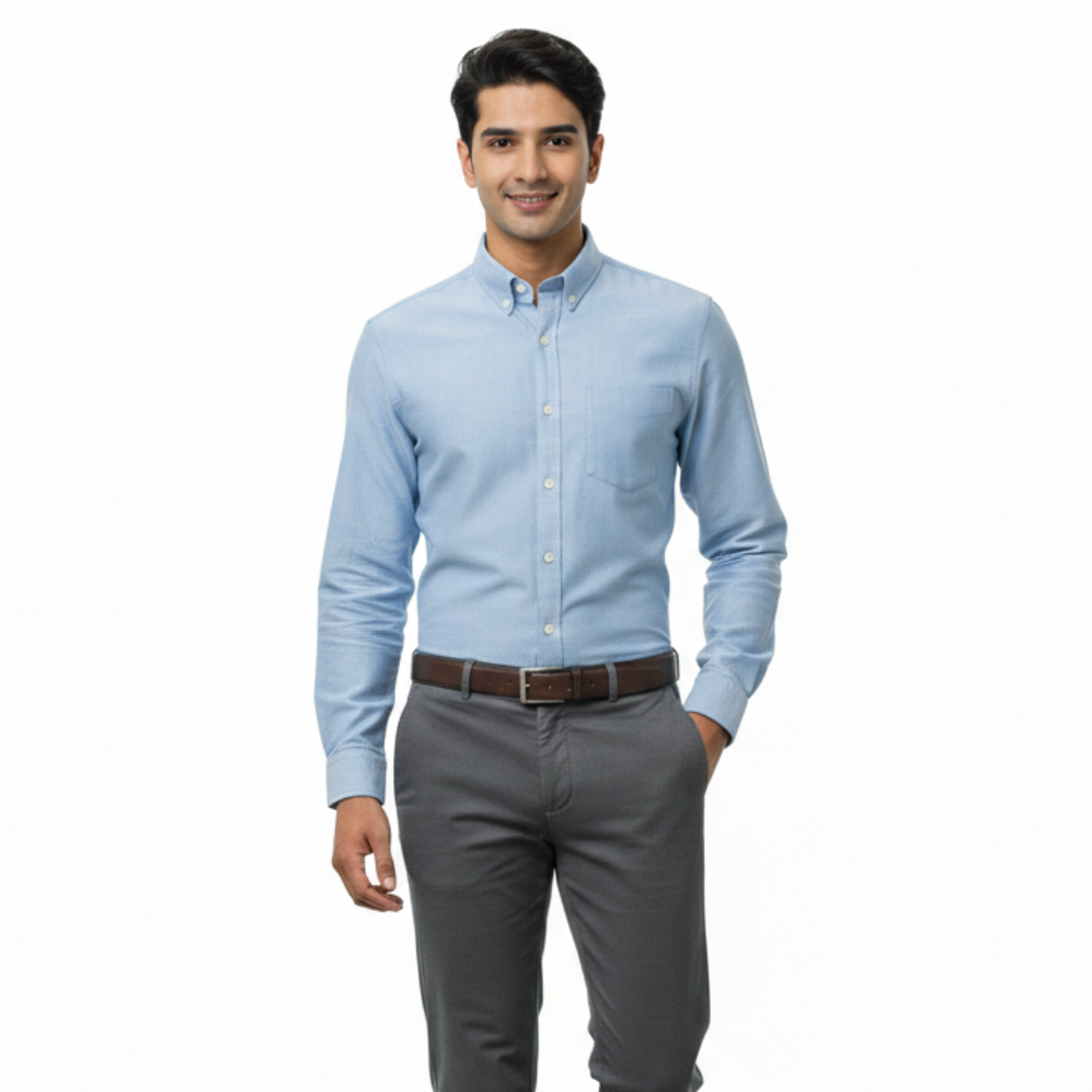 Sky Blue Men’s Formal Cotton Shirt | Office Wear Tailored Fit – Nakear