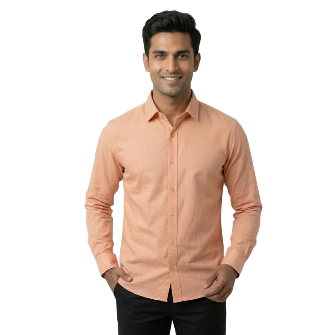 Peach Cotton Formal Shirt for Men – Tailored Fit Office Wear | Nakear