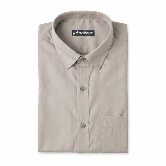 Sandstone Beige Cotton Shirt for Men – Tailored Fit Office Wear | Nakear