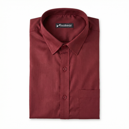 Crimson Red Men’s Formal Shirt | Office Wear Tailored Fit Full Sleeve – Nakear