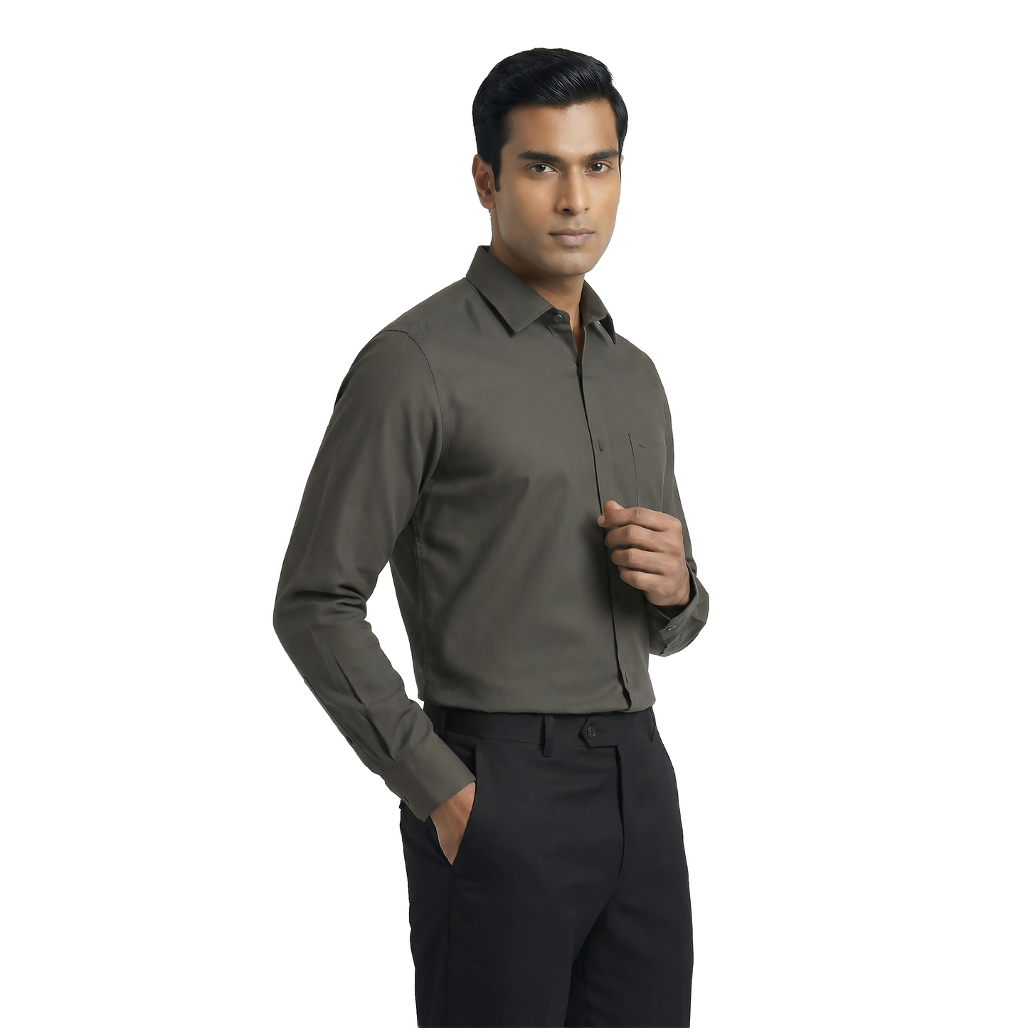 Charcoal Grey Men’s Formal Work Shirt | Tailored Fit Full Sleeve – Nakear