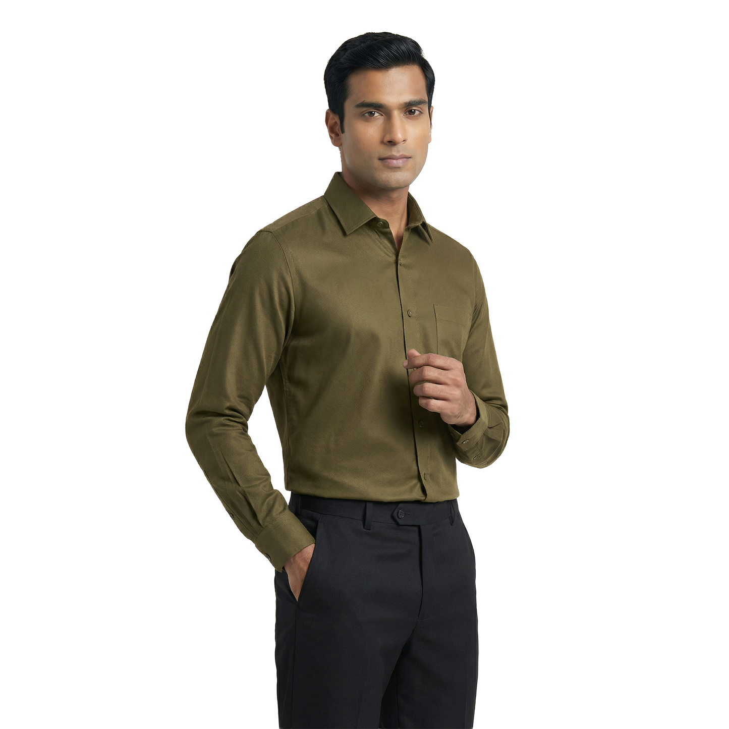 Deep Olive Men’s Office Wear Shirt | Tailored Fit Full Sleeve Formal Shirt – Nakear
