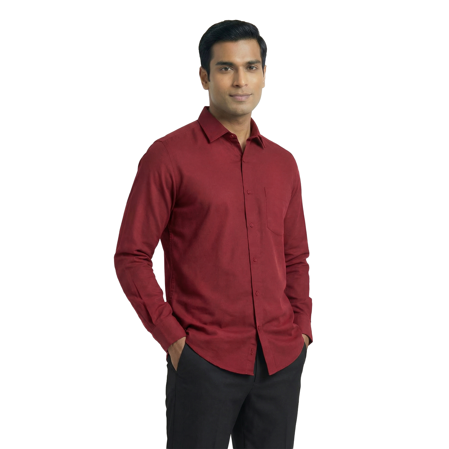 Crimson Red Men’s Formal Shirt | Office Wear Tailored Fit Full Sleeve – Nakear