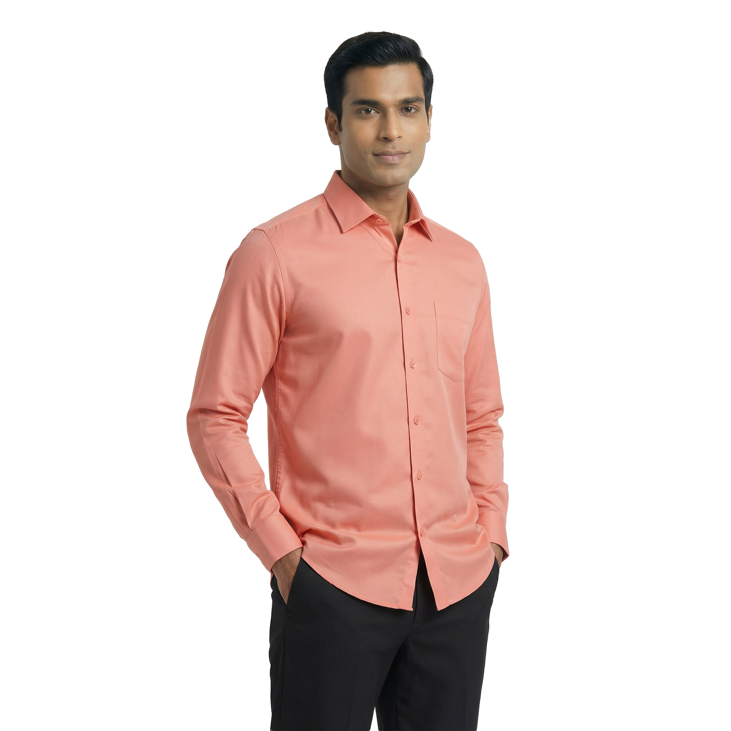 Salmon Pink Men’s Formal Office Shirt | Smart Tailored Fit Full Sleeve – Nakear
