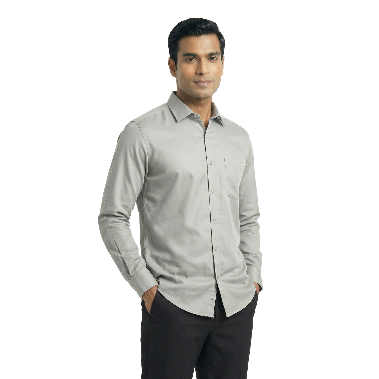 Light Grey Men’s Formal Shirt for Office | Tailored Fit Full Sleeve – Nakear