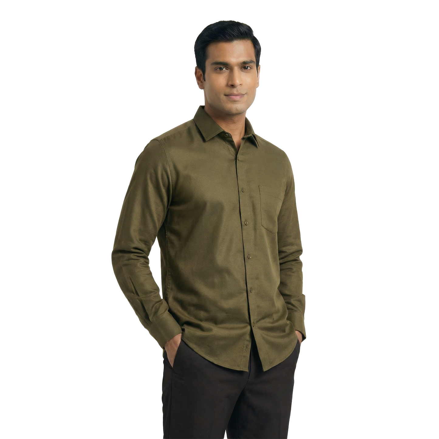 Deep Olive Men’s Office Wear Shirt | Tailored Fit Full Sleeve Formal Shirt – Nakear