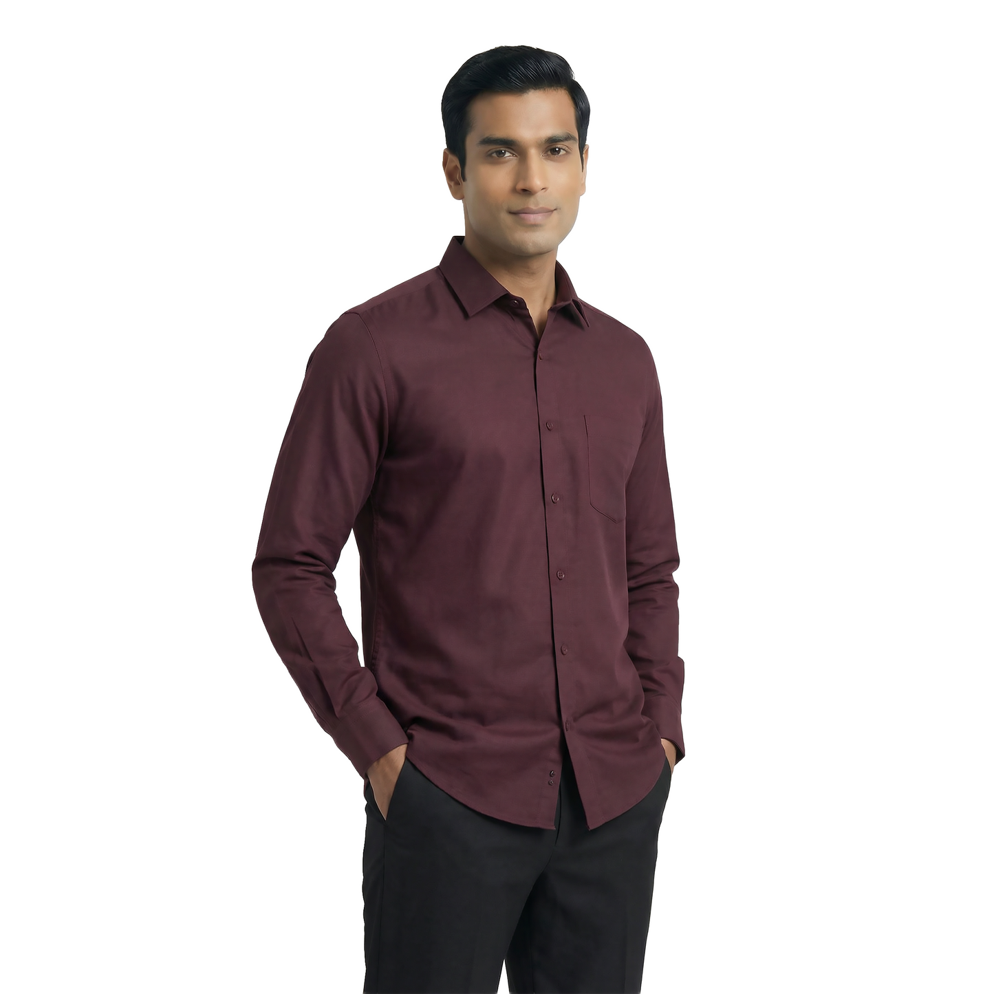 Maroon Men’s Formal Office Wear Shirt | Tailored Fit Full Sleeve – Nakear
