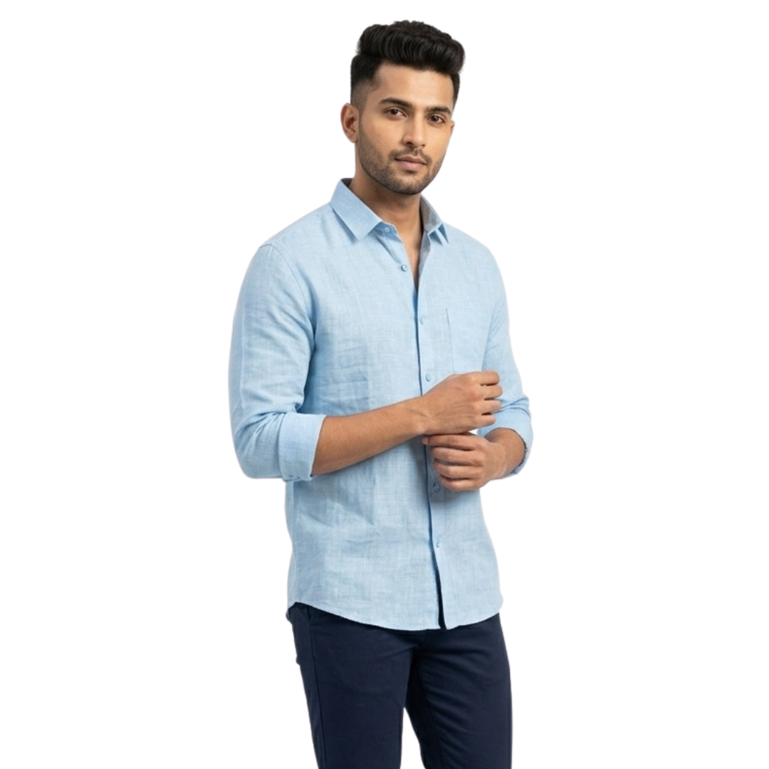 Sky Blue Linen Shirt for Men | Soft & Breathable | Nakear