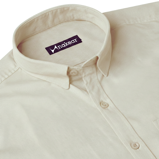 Cream Men’s Formal Shirt | Office Wear Tailored Fit Full Sleeve – Nakear