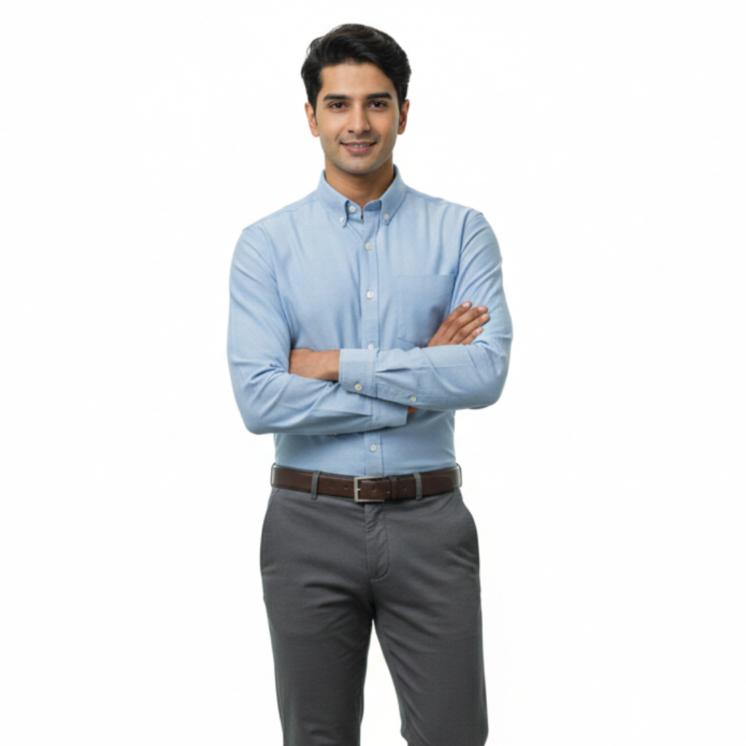 Sky Blue Men’s Formal Cotton Shirt | Office Wear Tailored Fit – Nakear