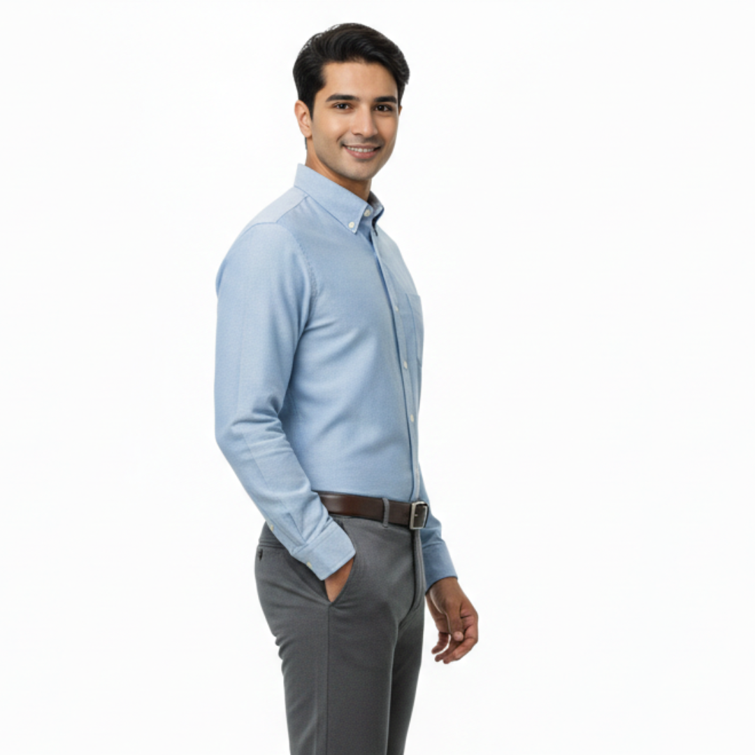 Sky Blue Men’s Formal Cotton Shirt | Office Wear Tailored Fit – Nakear
