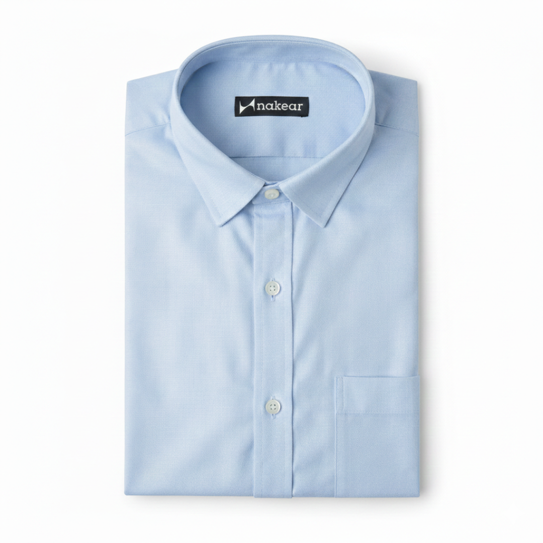 Sky Blue Men’s Formal Cotton Shirt | Office Wear Tailored Fit – Nakear