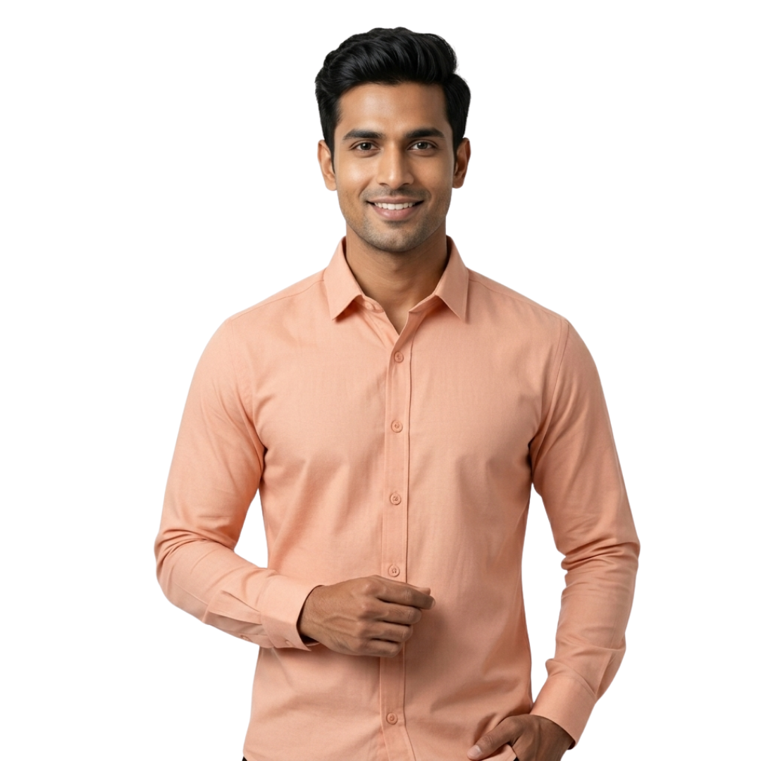 Peach Cotton Formal Shirt for Men – Tailored Fit Office Wear | Nakear