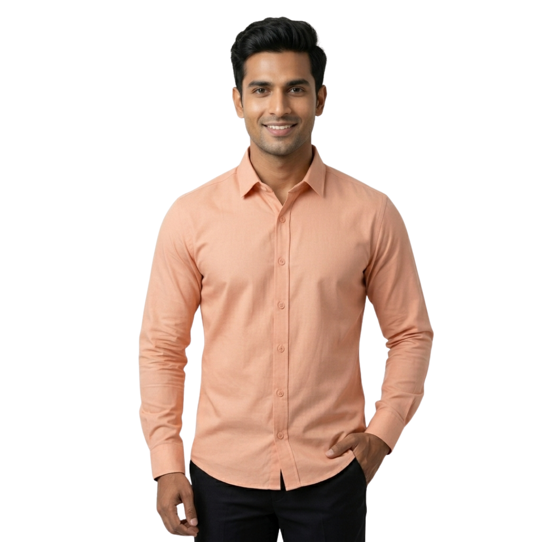 Peach Cotton Formal Shirt for Men – Tailored Fit Office Wear | Nakear