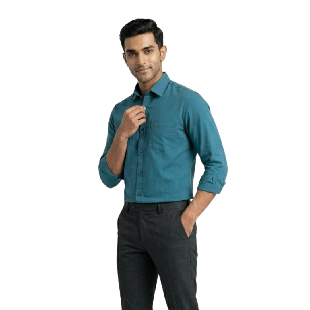 Deep Teal Pure Cotton Formal Shirt for Men – Premium Slim Fit | Nakear