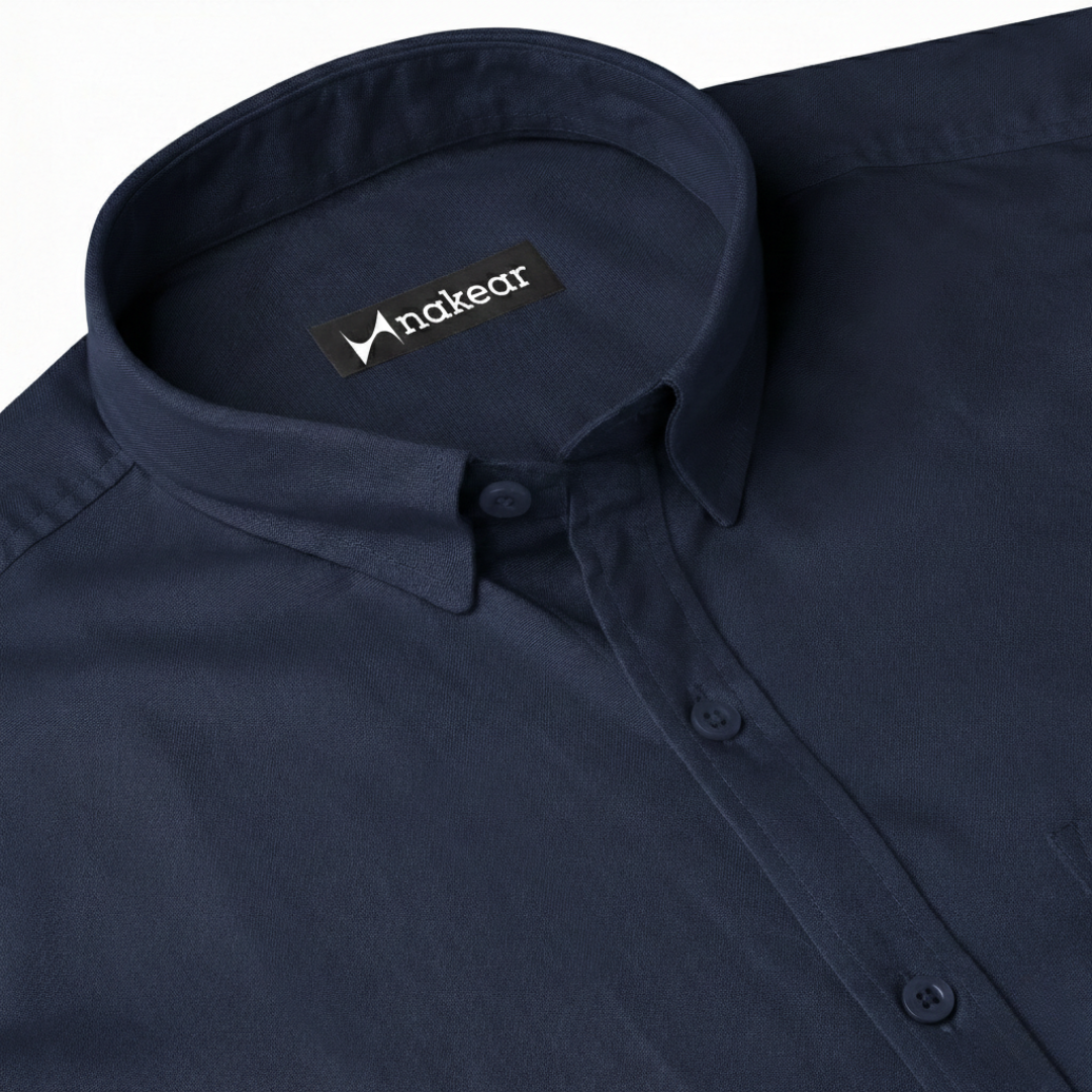 Navy Men’s Formal Shirt for Work | Tailored Fit Full Sleeve – Nakear