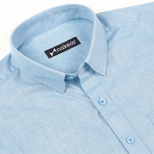 Sky Blue Linen Shirt for Men | Soft & Breathable | Nakear
