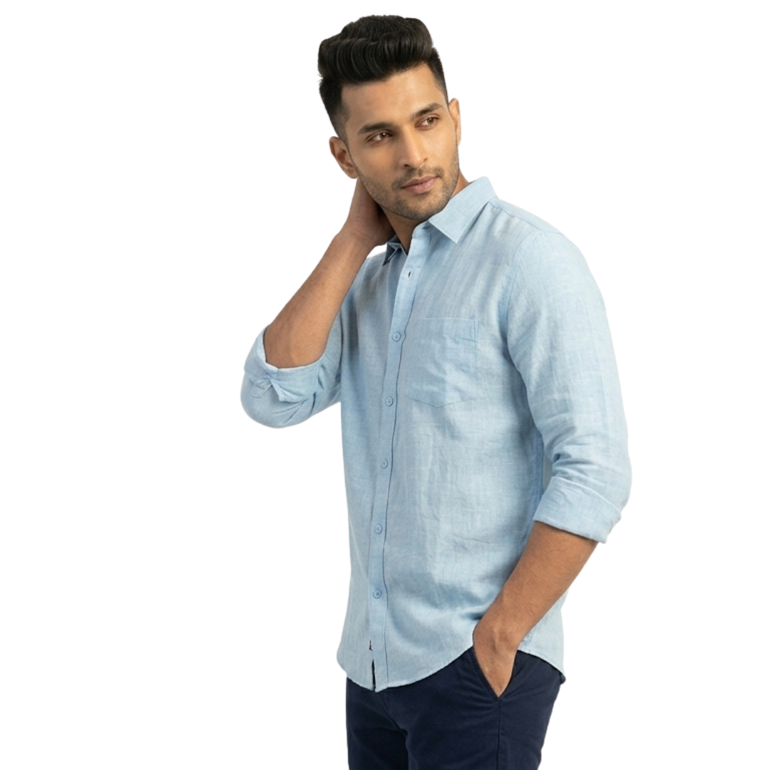 Sky Blue Linen Shirt for Men | Soft & Breathable | Nakear