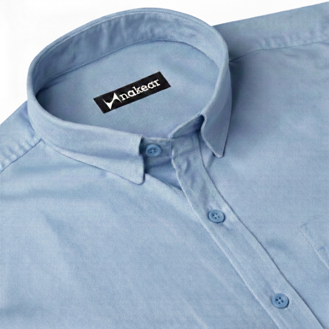 Sky Blue Men’s Formal Cotton Shirt | Office Wear Tailored Fit – Nakear