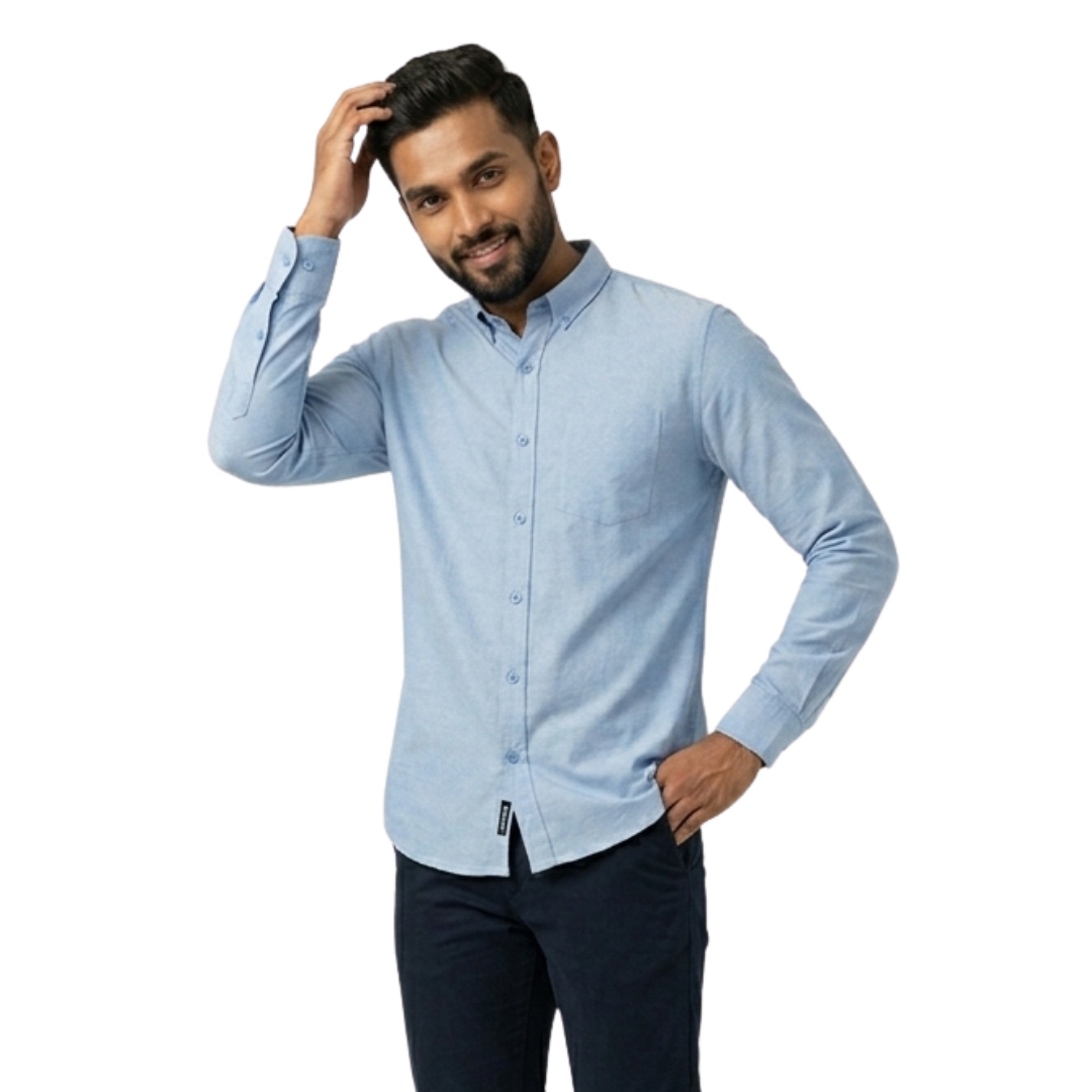 Sky Blue Men’s Formal Cotton Shirt | Office Wear Tailored Fit – Nakear