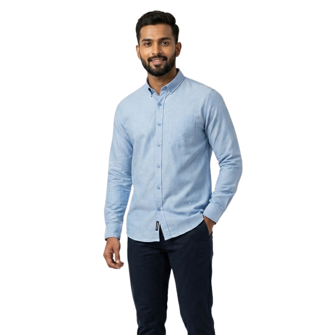 Sky Blue Men’s Formal Cotton Shirt | Office Wear Tailored Fit – Nakear