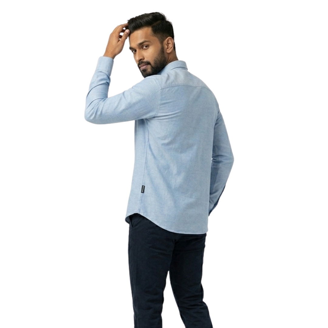 Sky Blue Men’s Formal Cotton Shirt | Office Wear Tailored Fit – Nakear