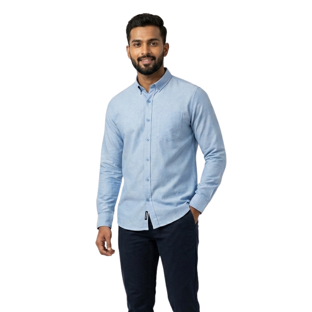 Sky Blue Men’s Formal Cotton Shirt | Office Wear Tailored Fit – Nakear