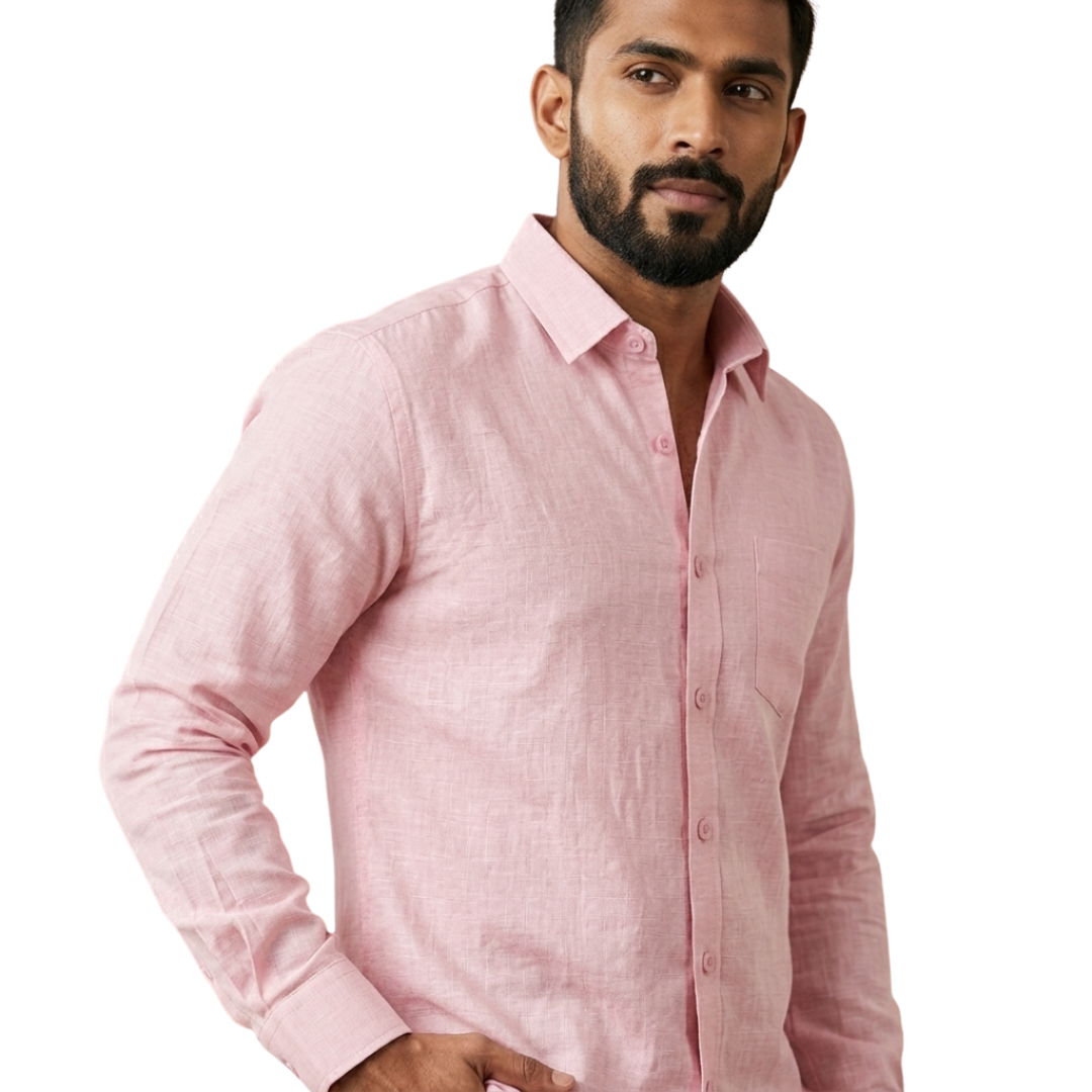 Blush Pink Linen Shirt for Men – Premium Slim Fit Summer Wear | Nakear