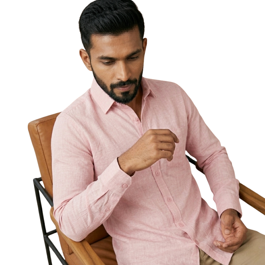 Blush Pink Linen Shirt for Men – Premium Slim Fit Summer Wear | Nakear