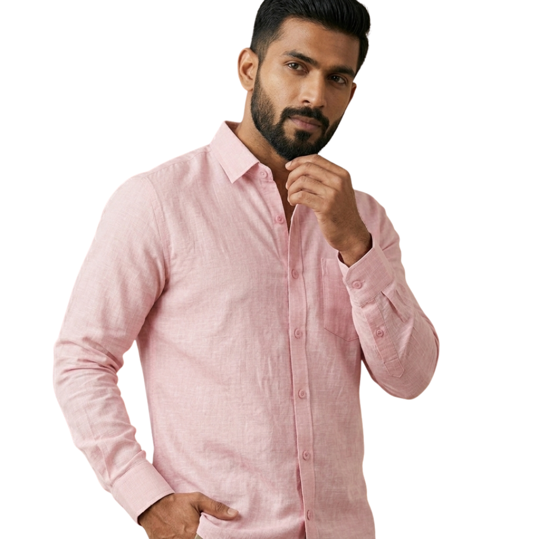 Blush Pink Linen Shirt for Men – Premium Slim Fit Summer Wear | Nakear