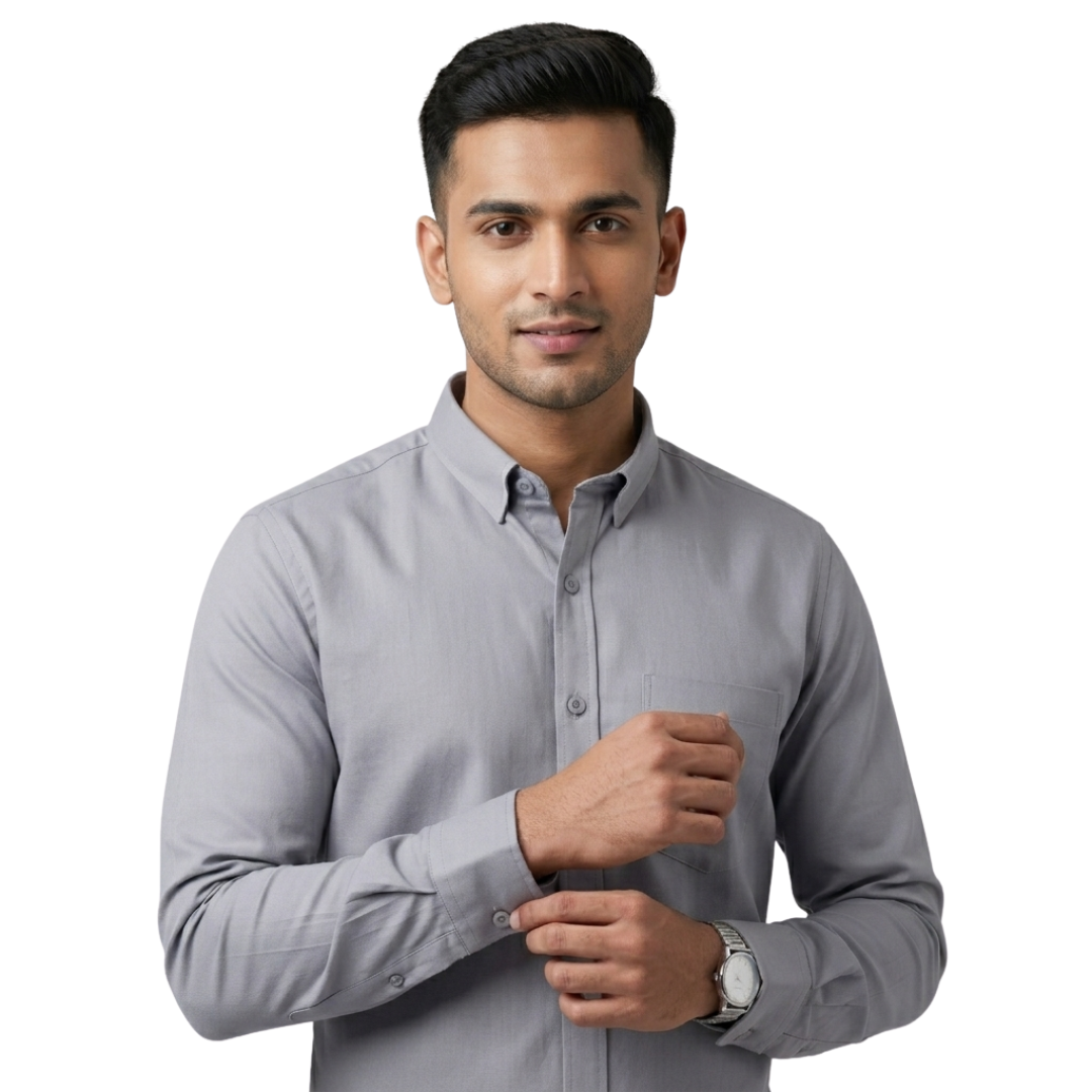 Light Grey Men’s Formal Shirt for Office | Tailored Fit Full Sleeve – Nakear