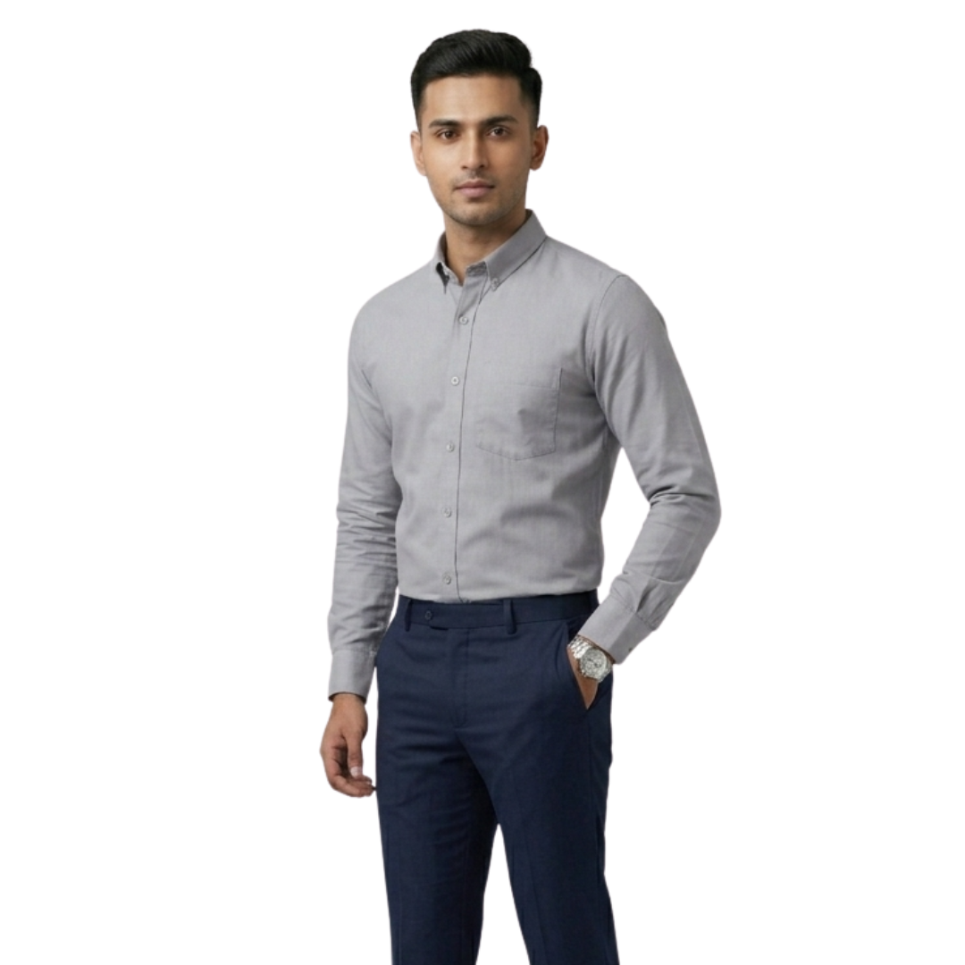 Light Grey Men’s Formal Shirt for Office | Tailored Fit Full Sleeve – Nakear