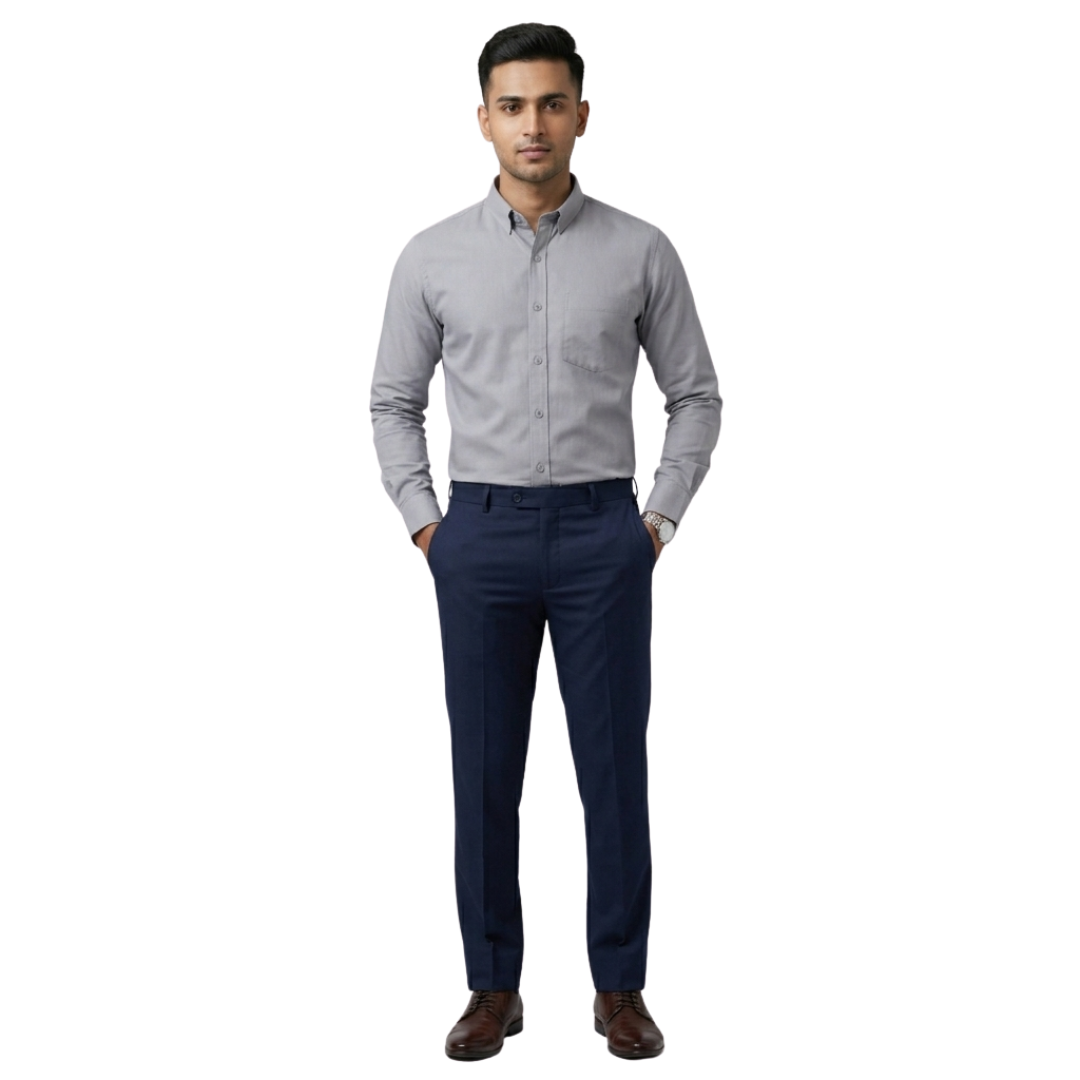 Light Grey Men’s Formal Shirt for Office | Tailored Fit Full Sleeve – Nakear