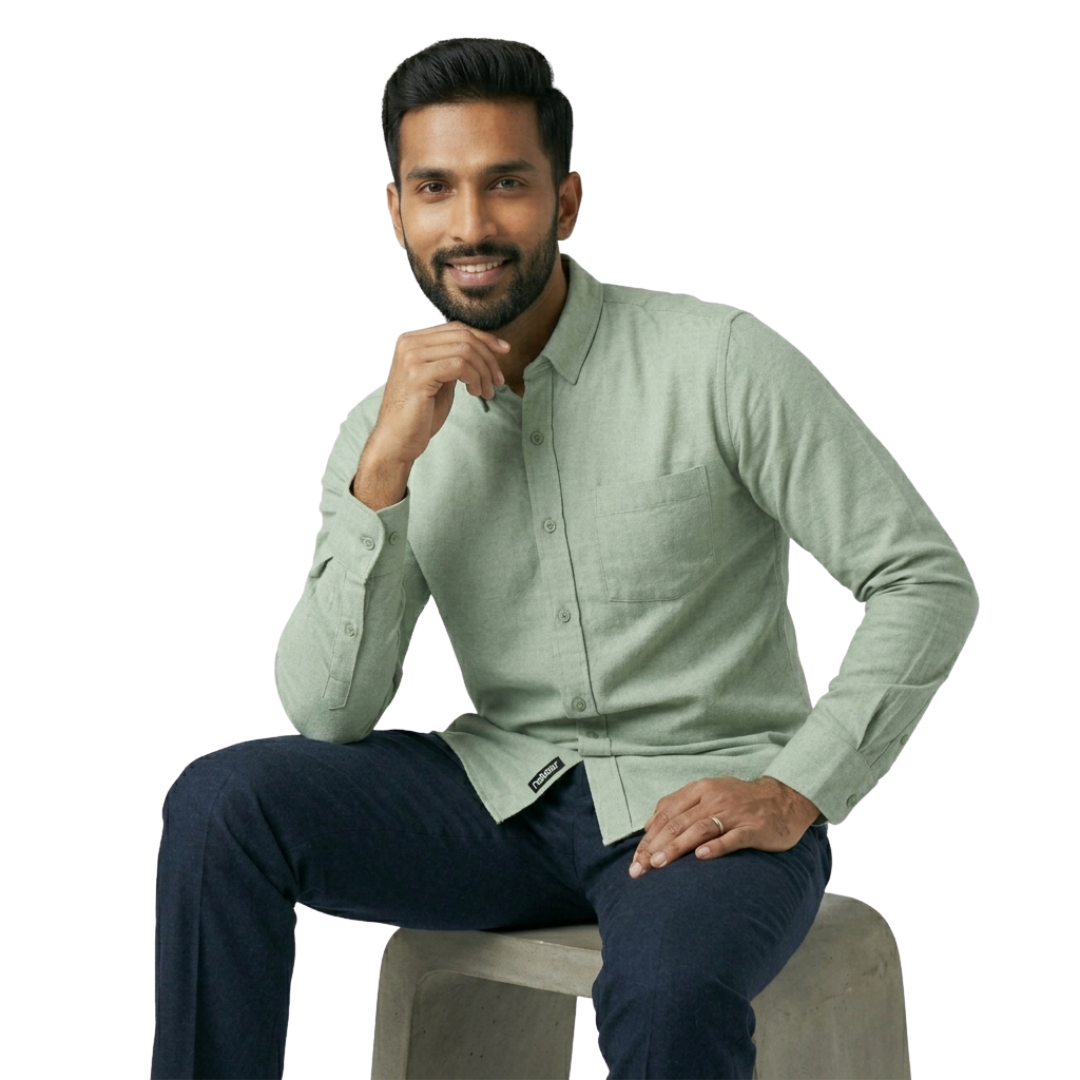 Sage Green Premium Cotton Shirt for Men – Tailored Fit Office Wear | Nakear