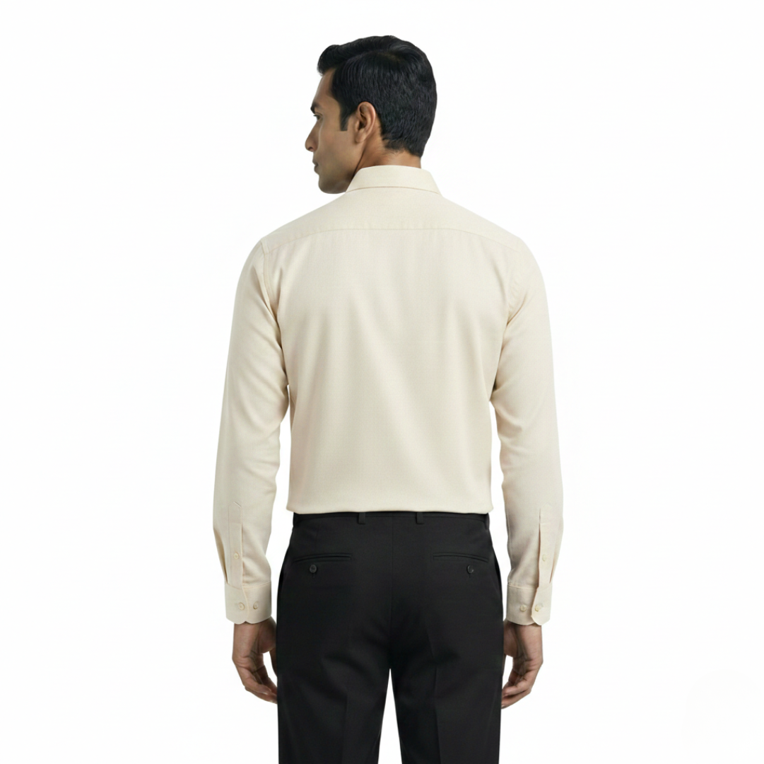 Cream Men’s Formal Shirt | Office Wear Tailored Fit Full Sleeve – Nakear