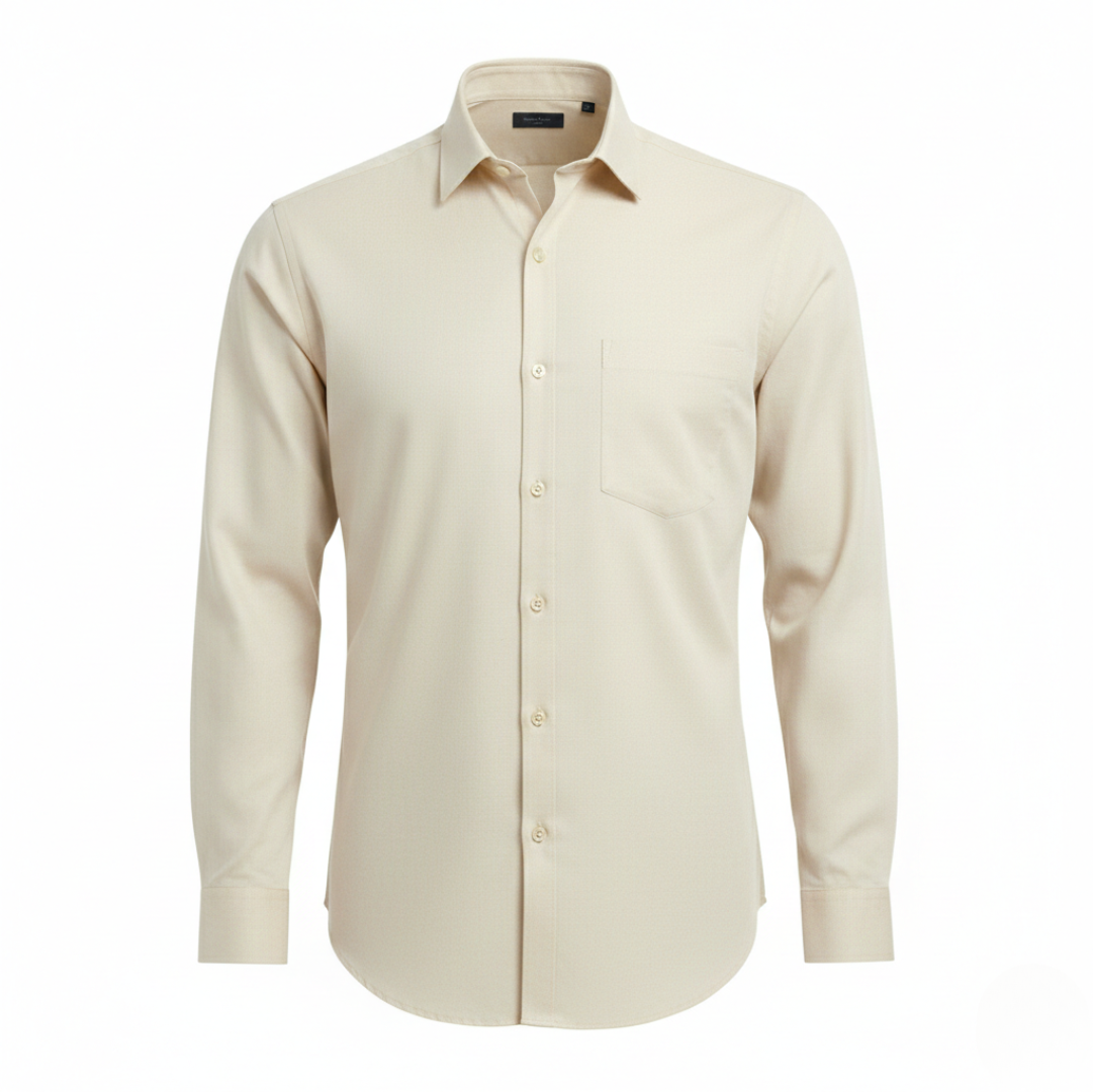 Cream Men’s Formal Shirt | Office Wear Tailored Fit Full Sleeve – Nakear