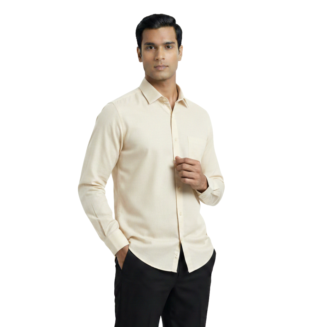 Cream Men’s Formal Shirt | Office Wear Tailored Fit Full Sleeve – Nakear