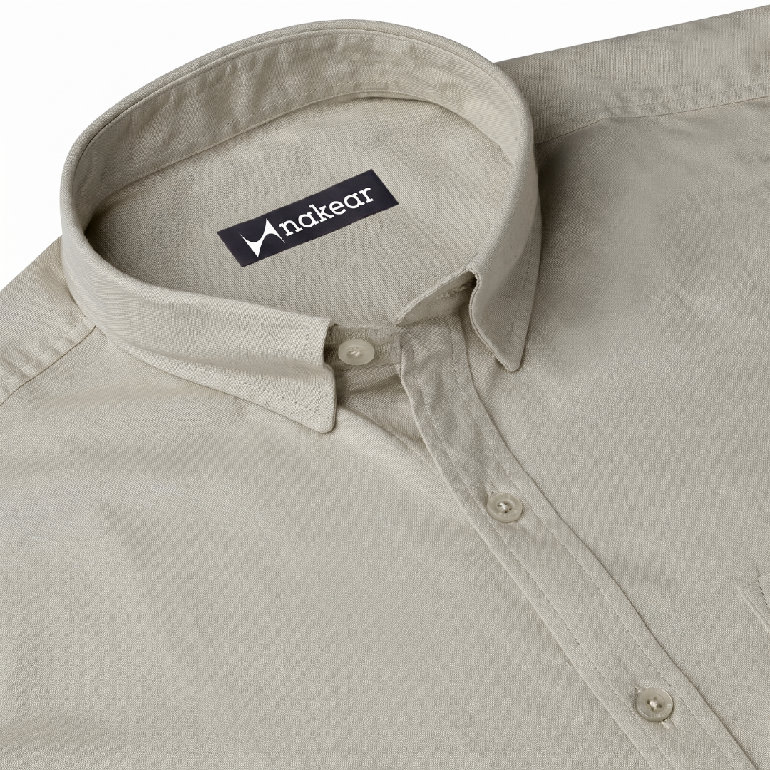 Sandstone Beige Cotton Shirt for Men – Tailored Fit Office Wear | Nakear