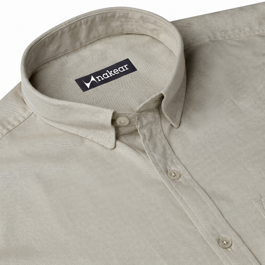 Sandstone Beige Cotton Shirt for Men – Tailored Fit Office Wear | Nakear