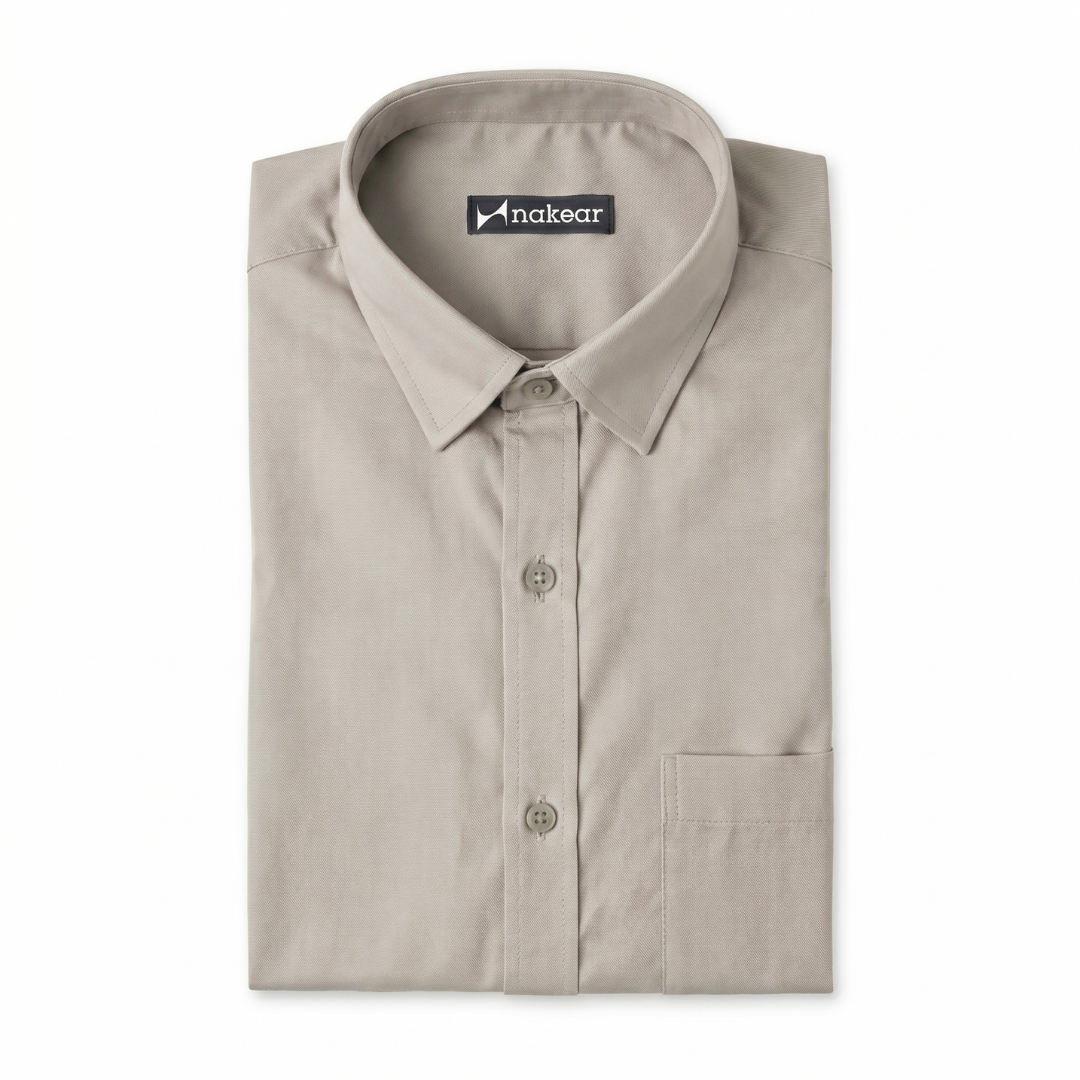 Sandstone Beige Cotton Shirt for Men – Tailored Fit Office Wear | Nakear