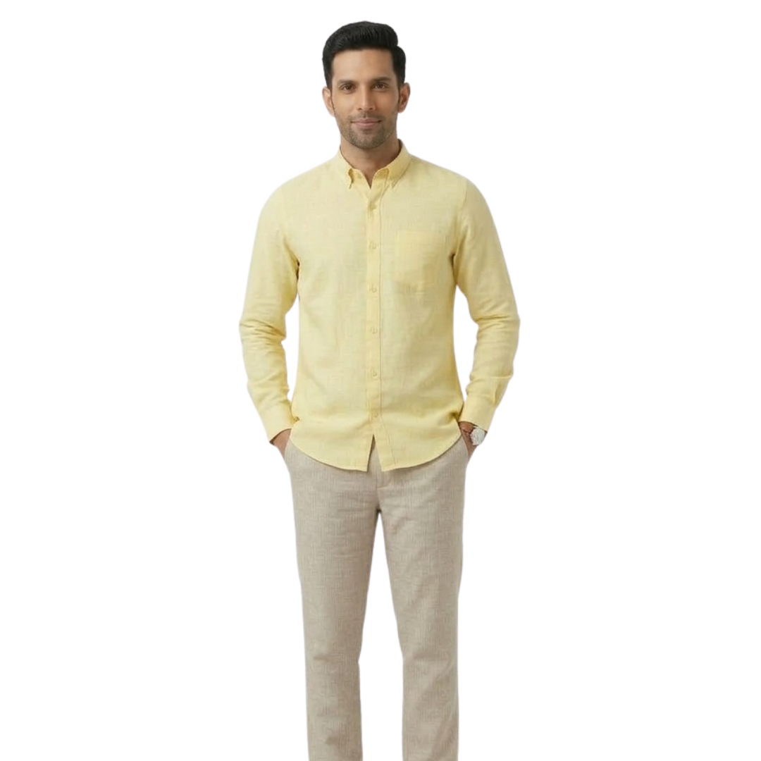 Butter Yellow Cotton Formal Shirt for Men – Premium Slim Fit | Nakear