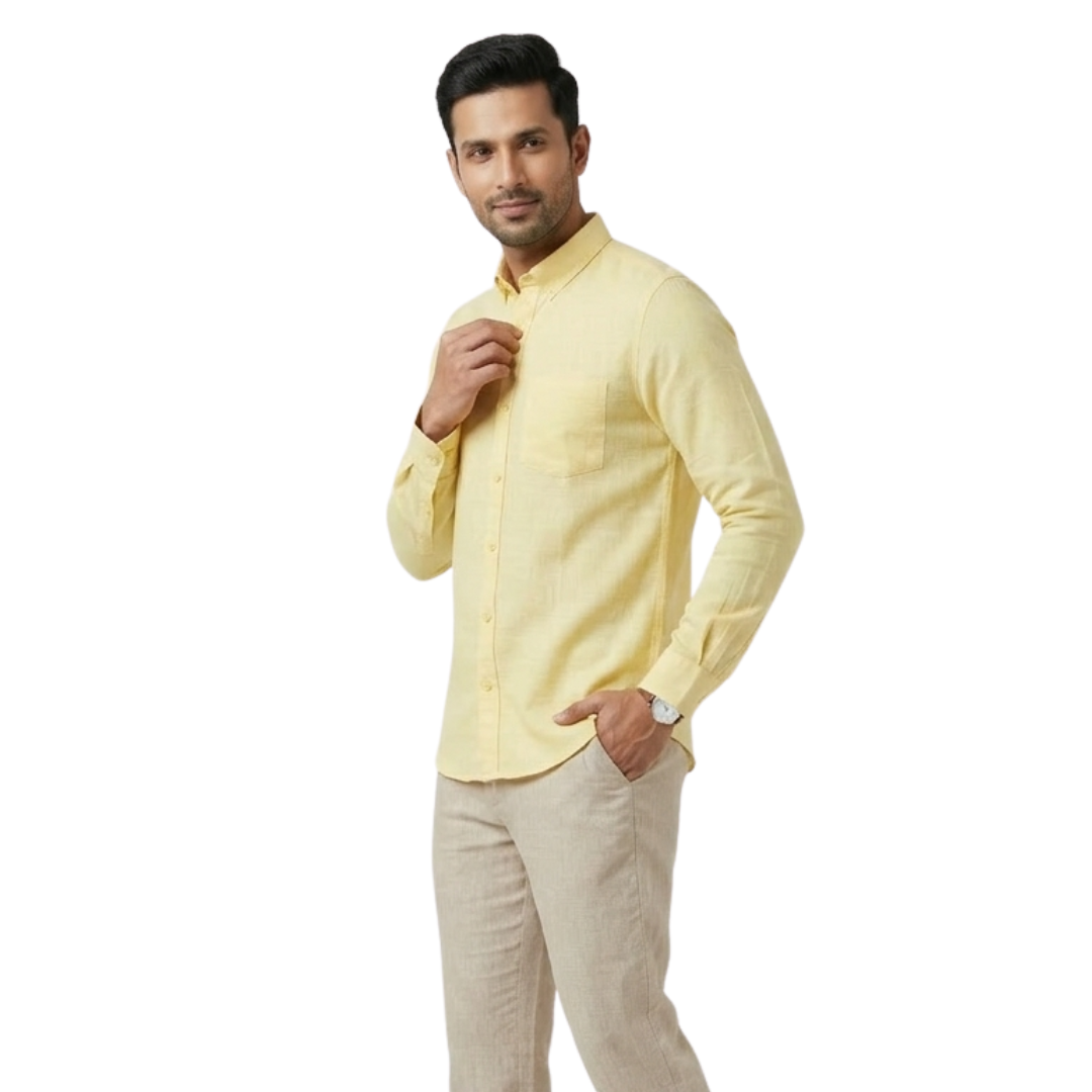 Butter Yellow Cotton Formal Shirt for Men – Premium Slim Fit | Nakear