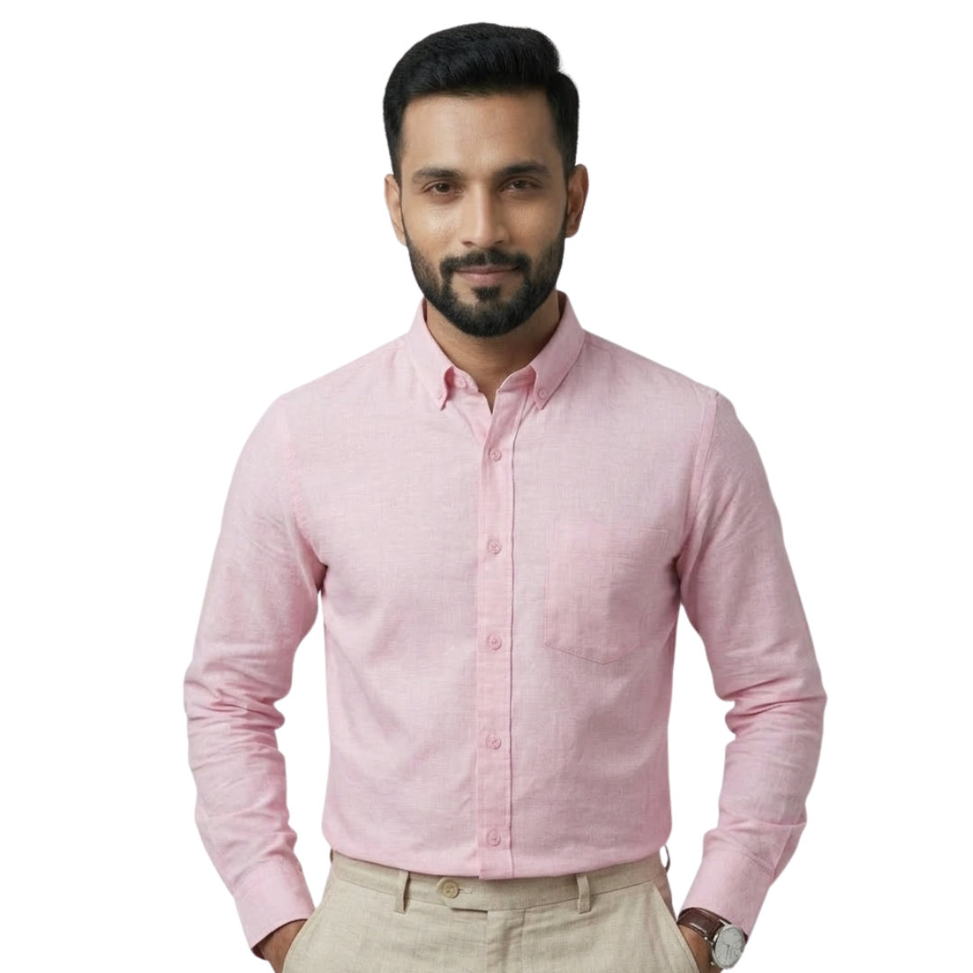 Light Pink Cotton Formal Shirt for Men – Slim Fit Office Wear | Nakear