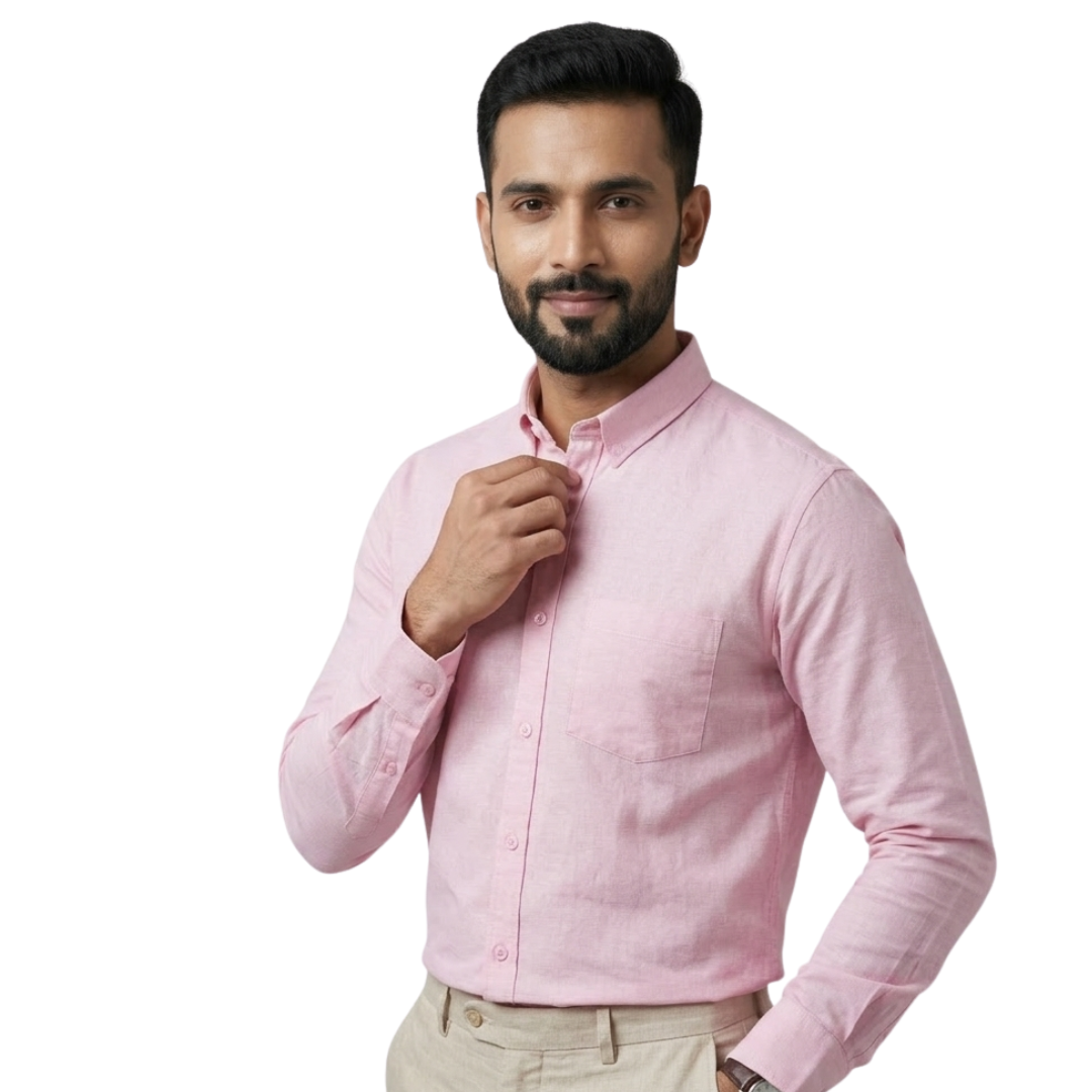 Light Pink Cotton Formal Shirt for Men – Slim Fit Office Wear | Nakear