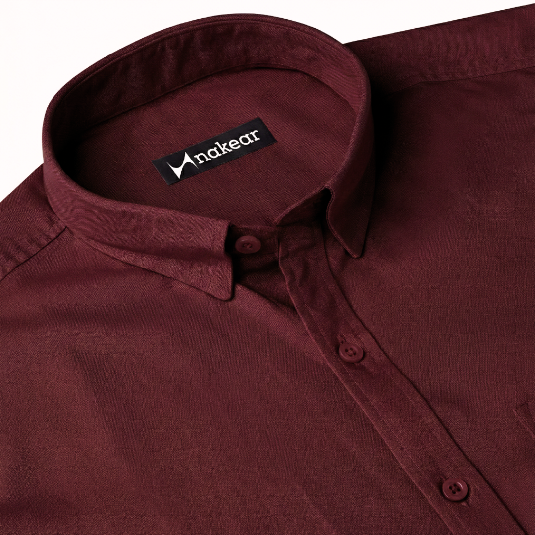 Maroon Men’s Formal Office Wear Shirt | Tailored Fit Full Sleeve – Nakear
