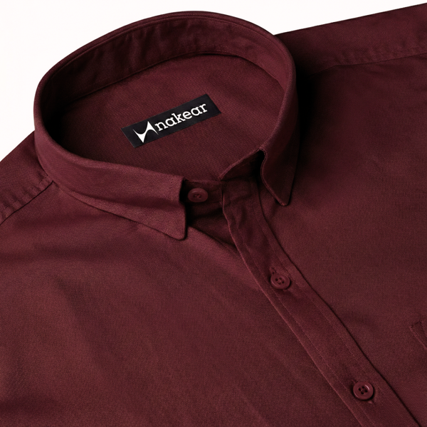Maroon Men’s Formal Office Wear Shirt | Tailored Fit Full Sleeve – Nakear