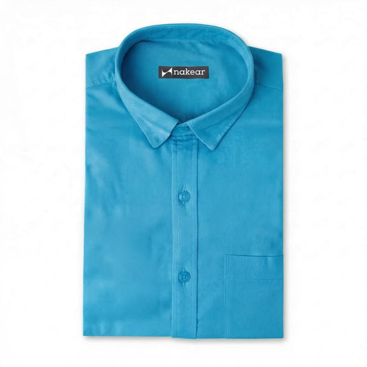 Aqua Blue Cotton Formal Shirt for Men – Premium Tailored Fit | Nakear
