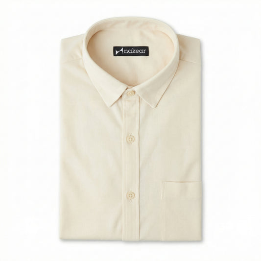Cream Men’s Formal Shirt | Office Wear Tailored Fit Full Sleeve – Nakear